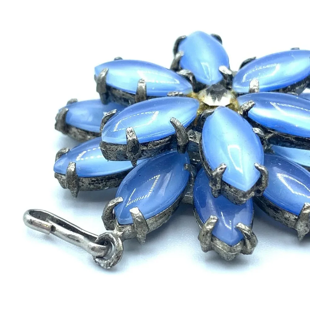 Vintage Juliana Style blue double starburst pendant unsigned